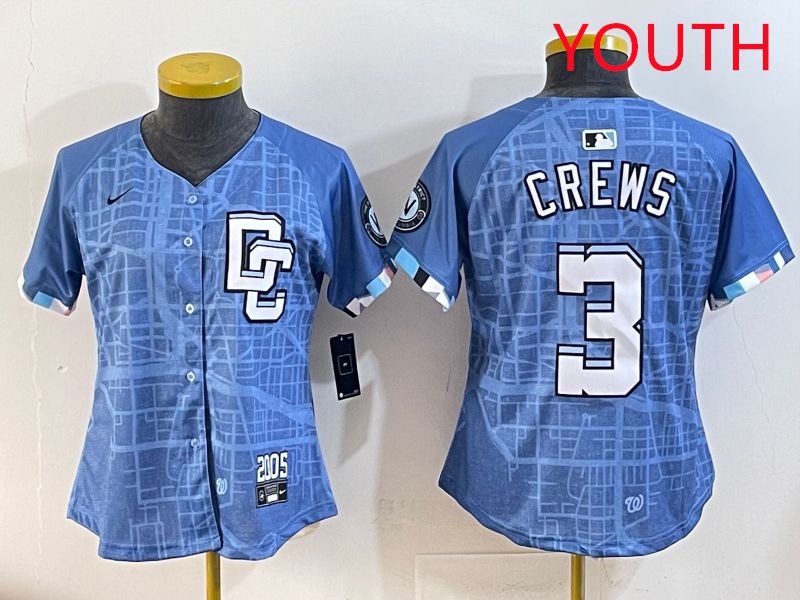 Youth Washington Nationals #3 Crews Blue Joint Name 2025 Nike MLB Jersey style 1